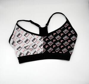 Victoria's Secret PINK Ultimate Sports Bra M-DD Black White Logo Racerback
